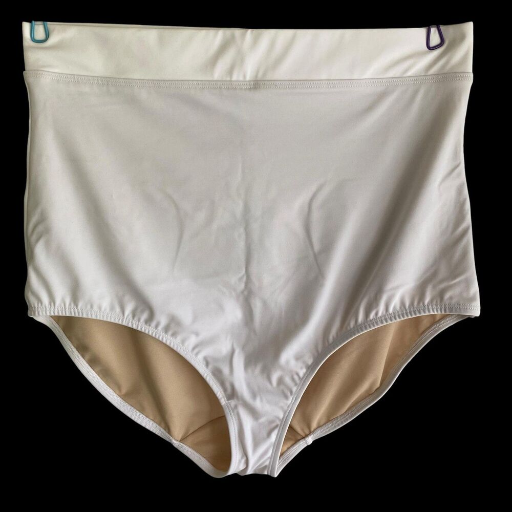 6th & Lane Swimwear Brief Womens 18 White High Waist Tummy Control Mesh